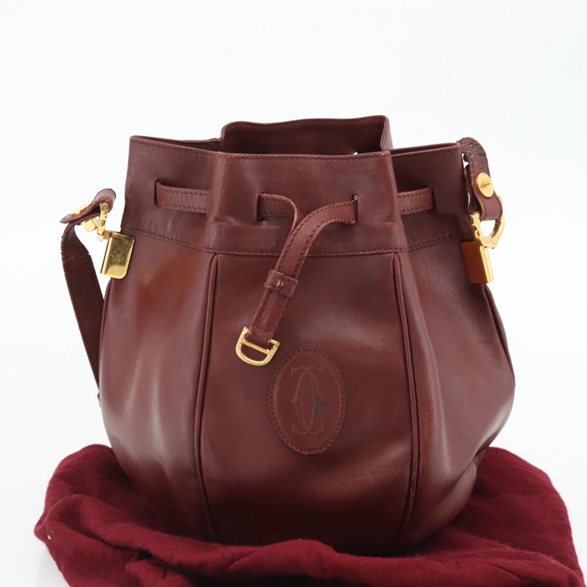 CARTIER Must Line Shoulder Bag Leather Bordeaux Gold Auth bs32660