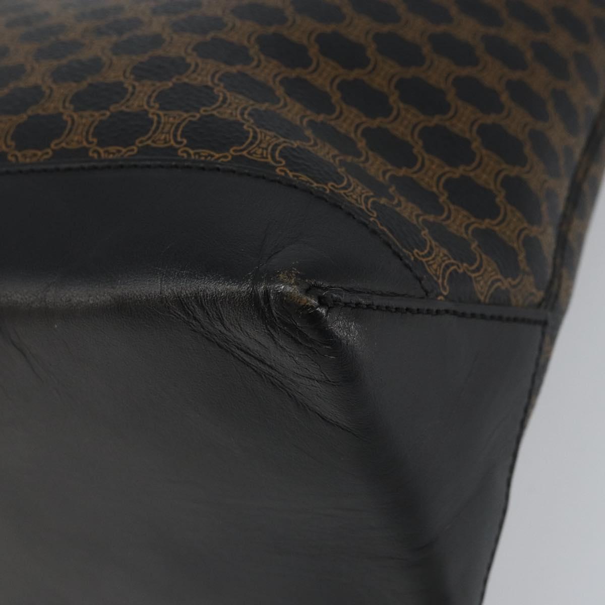CELINE Macadam Canvas Tote Bag PVC Leather Black Gold Auth bs32663