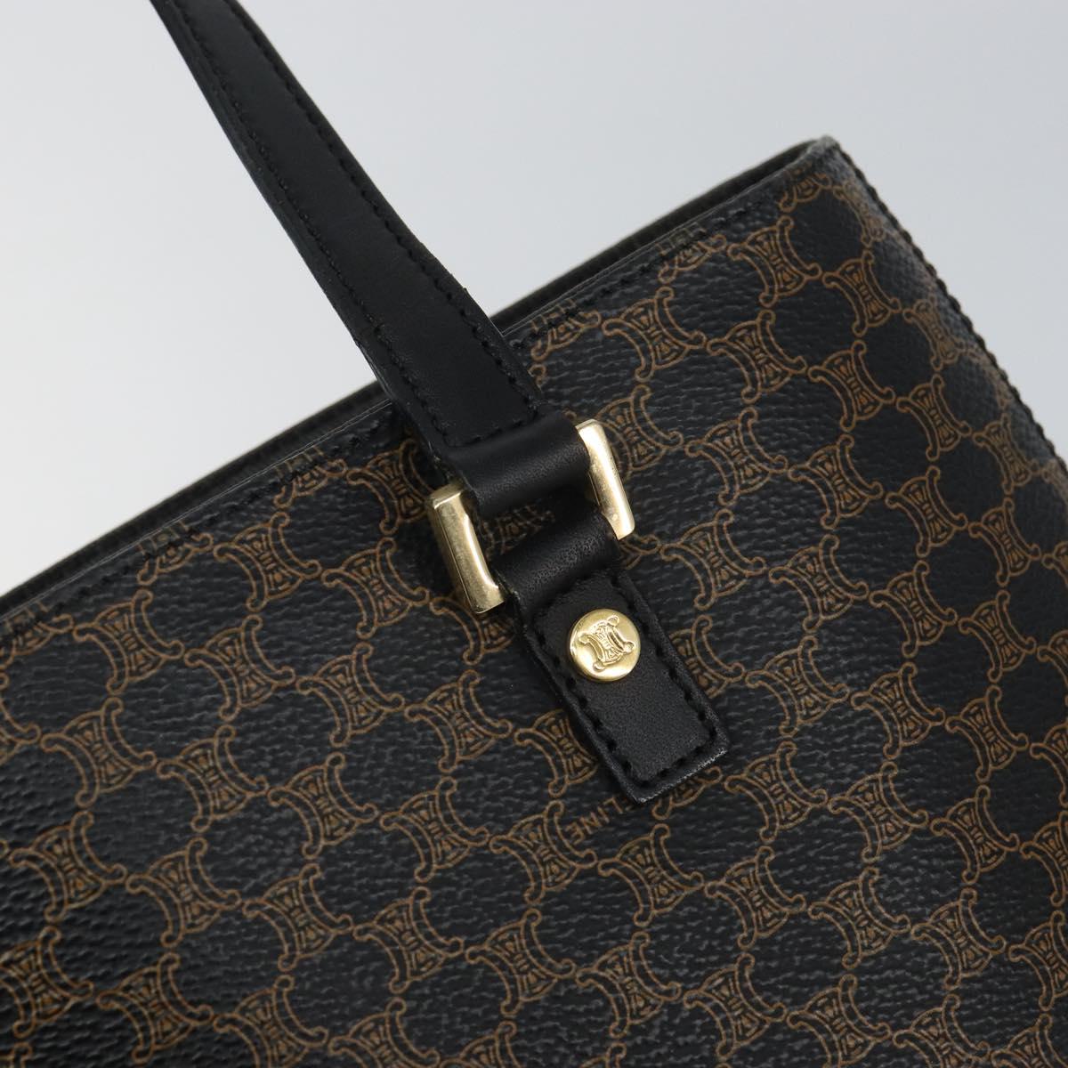 CELINE Macadam Canvas Tote Bag PVC Leather Black Gold Auth bs32663