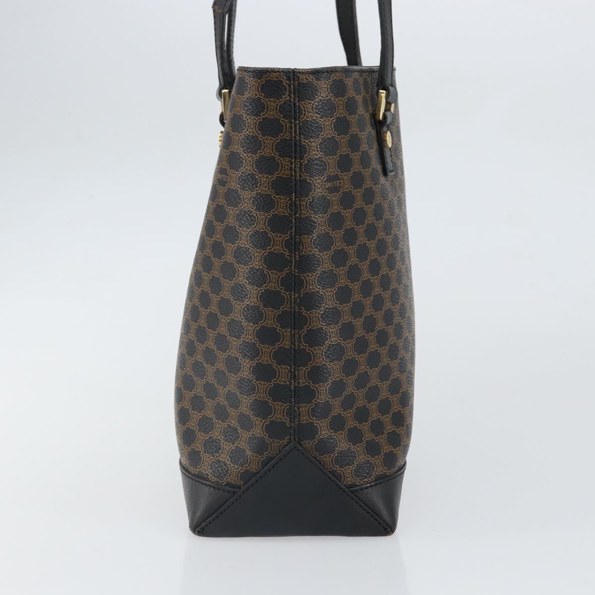 CELINE Macadam Canvas Tote Bag PVC Leather Black Gold Auth bs32663