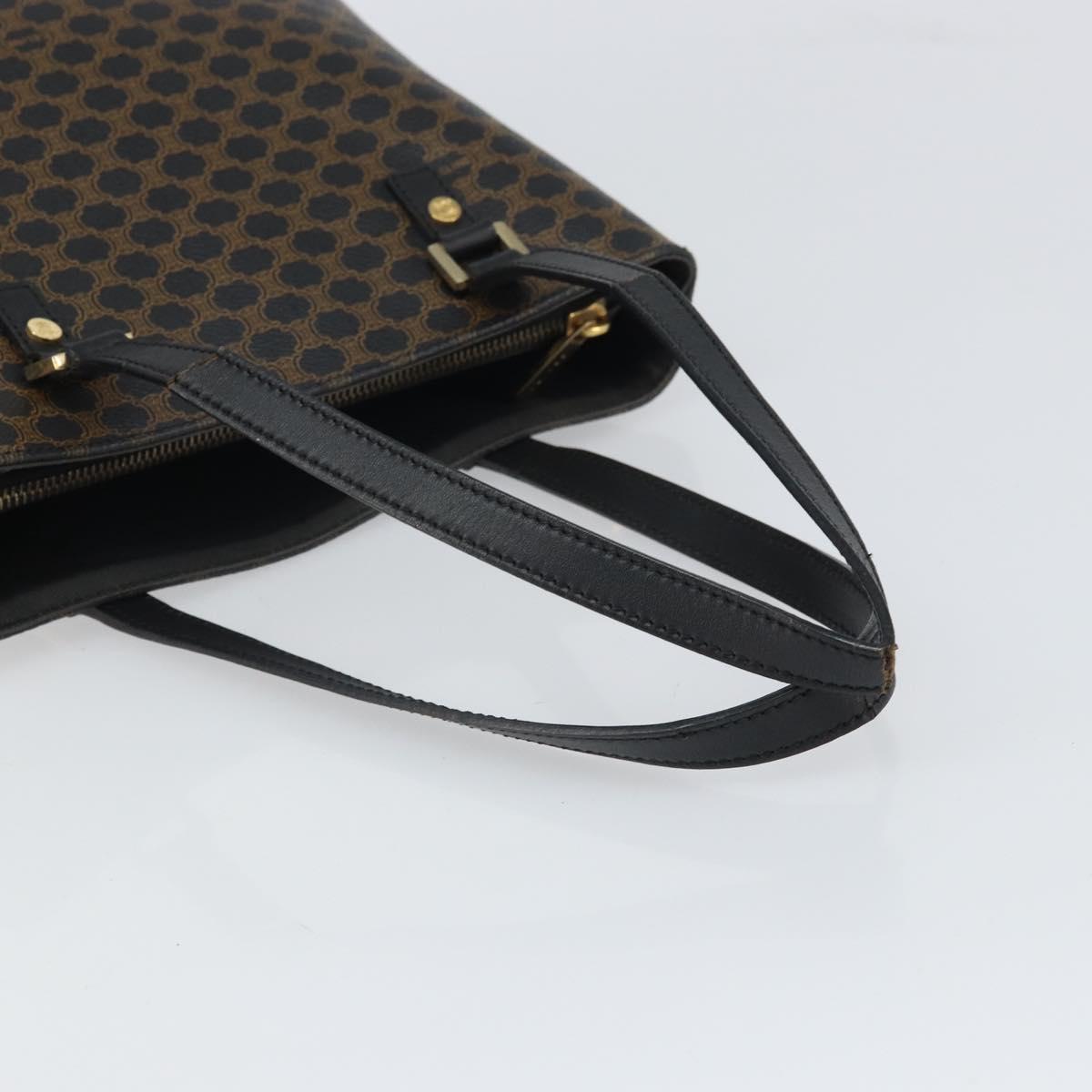 CELINE Macadam Canvas Tote Bag PVC Leather Black Gold Auth bs32663