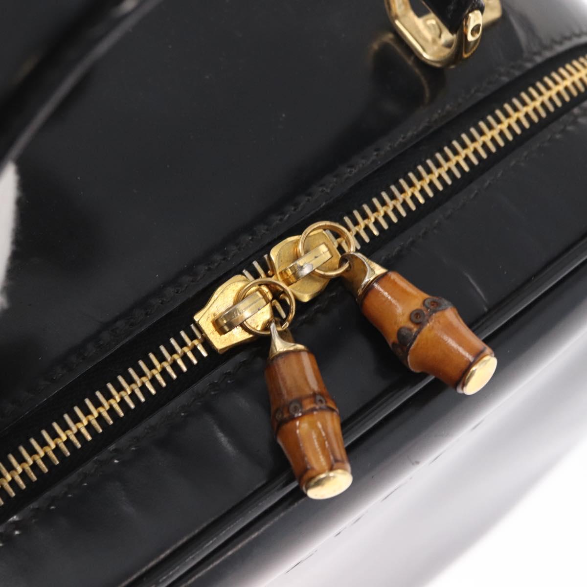 GUCCI Vanity Hand Bag Patent leather Black Gold 000 2040 0323 Auth bs32671