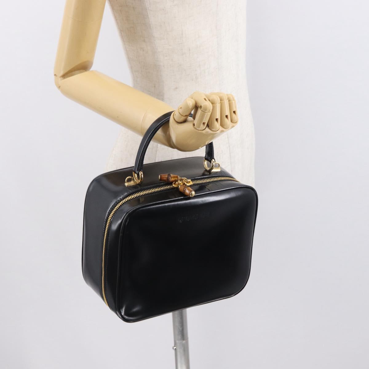 GUCCI Vanity Hand Bag Patent leather Black Gold 000 2040 0323 Auth bs32671