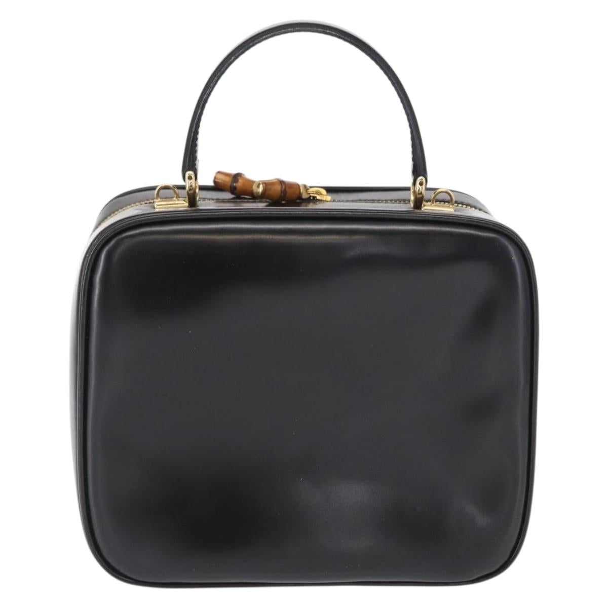 GUCCI Vanity Hand Bag Patent leather Black Gold 000 2040 0323 Auth bs32671