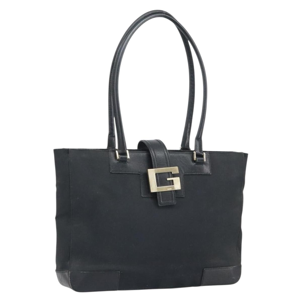 GUCCI Tote Bag Canvas Black Gold 002 1109 Auth bs32672
