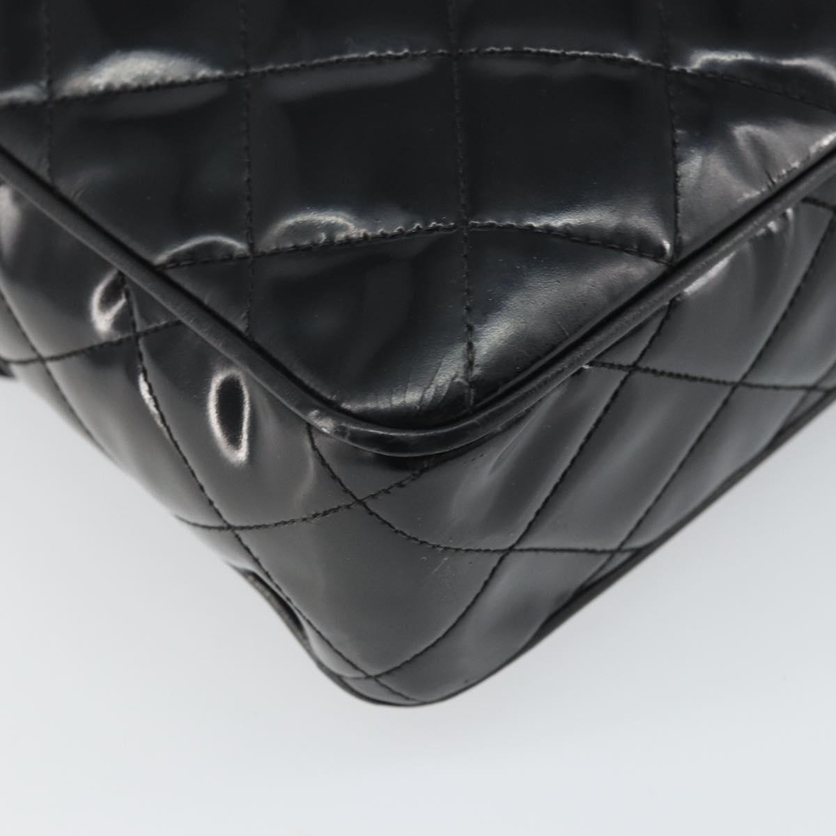 CHANEL Matelasse Shoulder Bag Patent leather Black Gold CC Auth bs32676