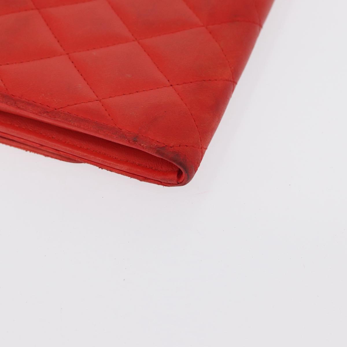 CHANEL Matelasse Long Wallet Lamb Skin Red CC Auth bs32679