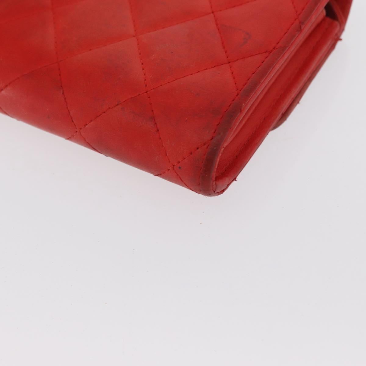 CHANEL Matelasse Long Wallet Lamb Skin Red CC Auth bs32679
