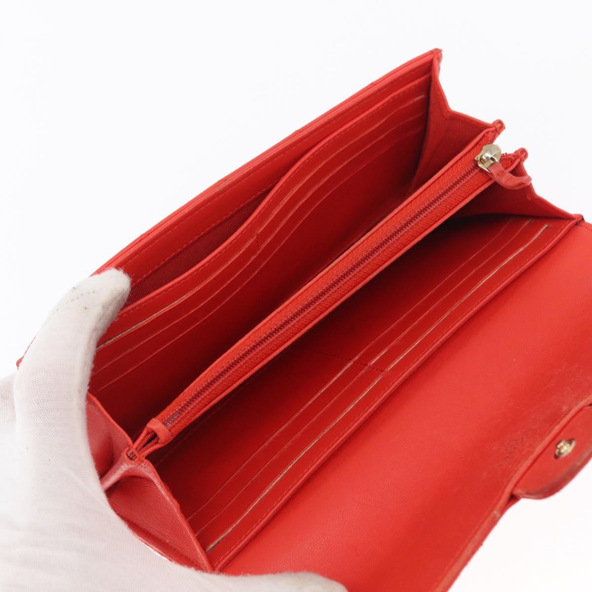 CHANEL Matelasse Long Wallet Lamb Skin Red CC Auth bs32679