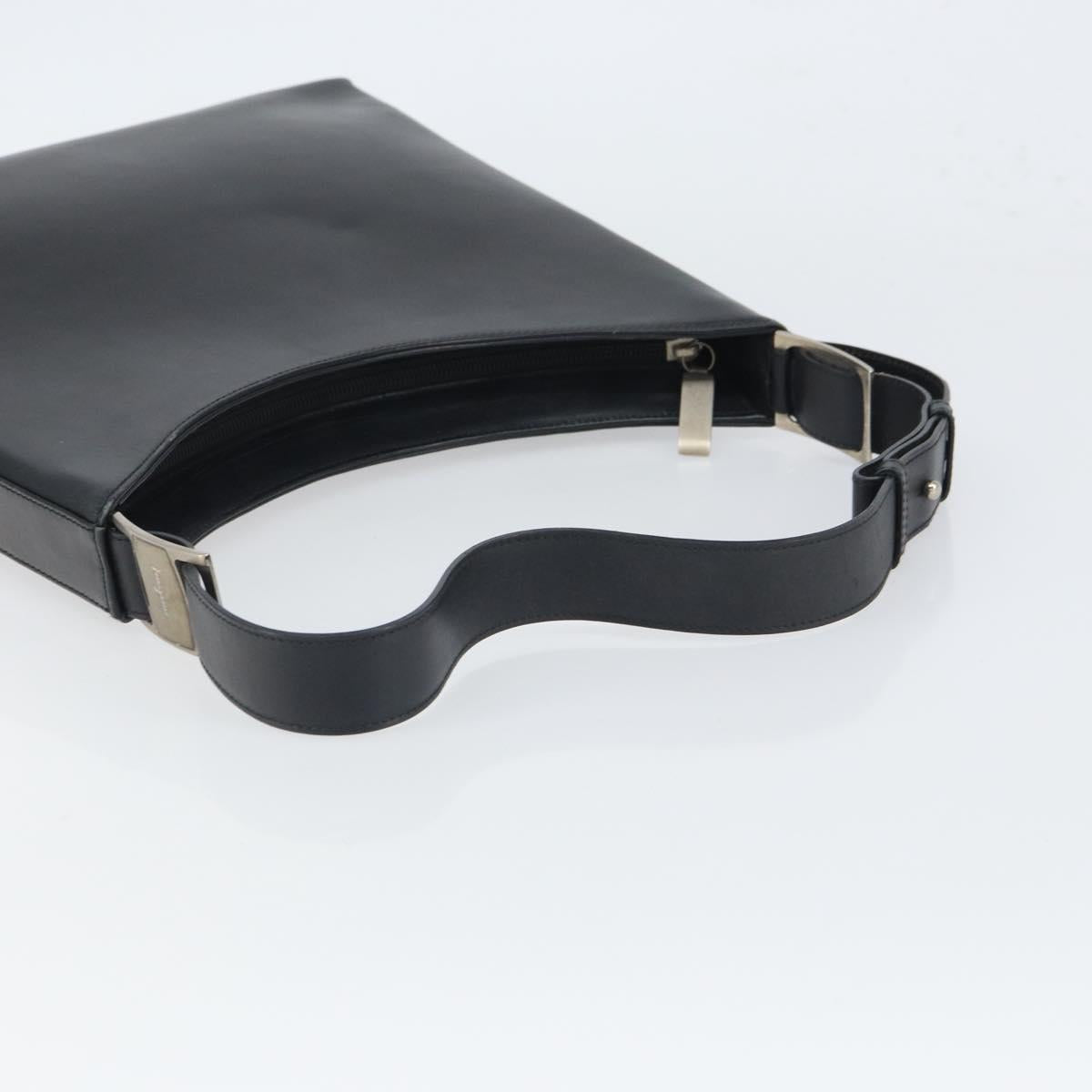 Salvatore Ferragamo Shoulder Bag Leather Black Silver Auth bs32686