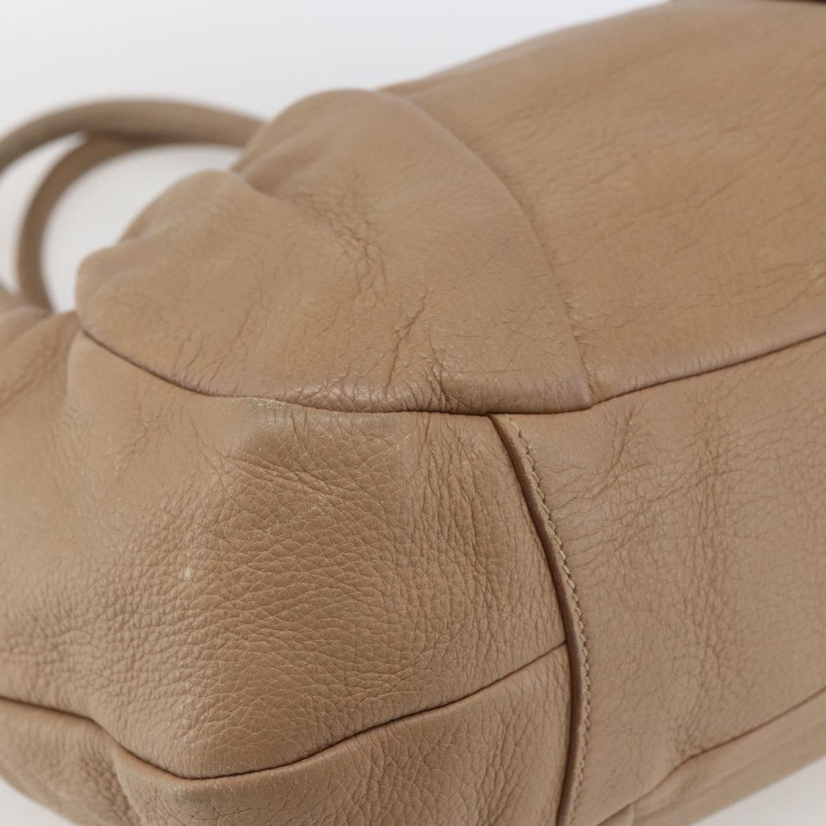 PRADA Hand Bag Leather Beige Gold Auth bs32687