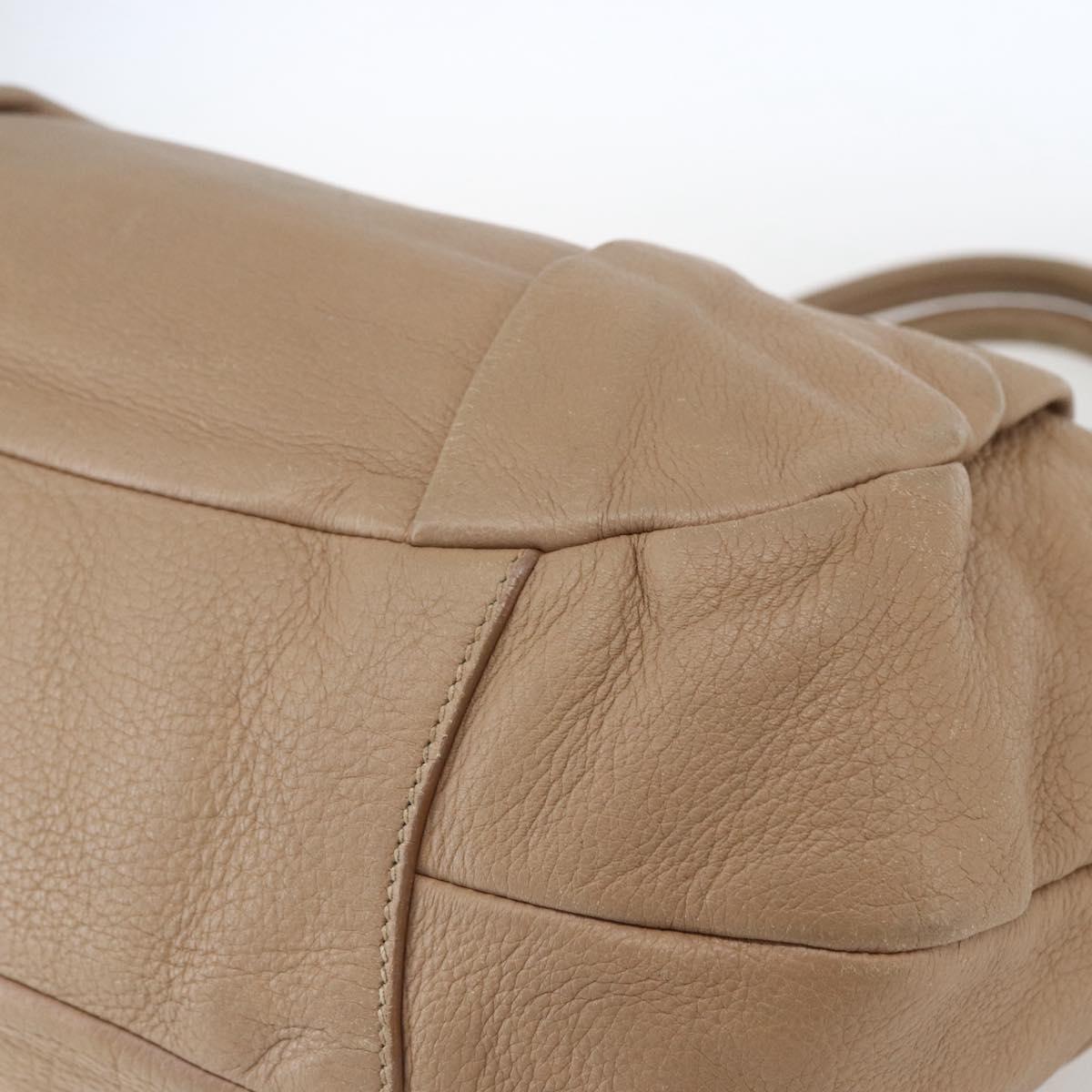 PRADA Hand Bag Leather Beige Gold Auth bs32687