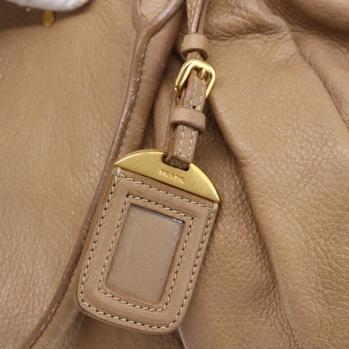 PRADA Hand Bag Leather Beige Gold Auth bs32687