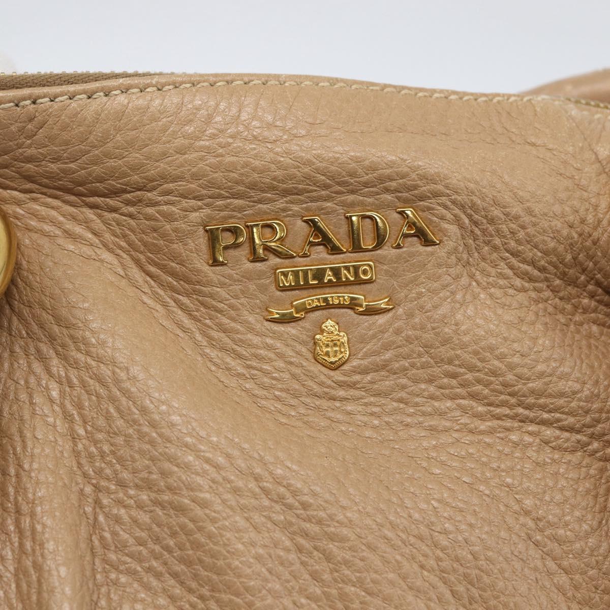 PRADA Hand Bag Leather Beige Gold Auth bs32687