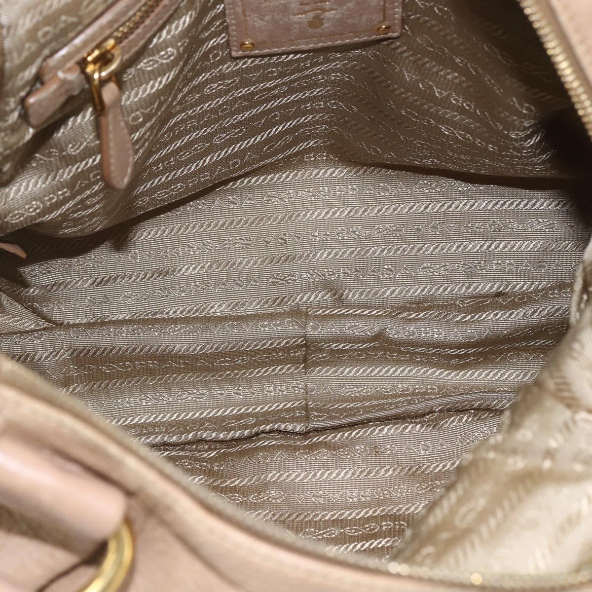 PRADA Hand Bag Leather Beige Gold Auth bs32687
