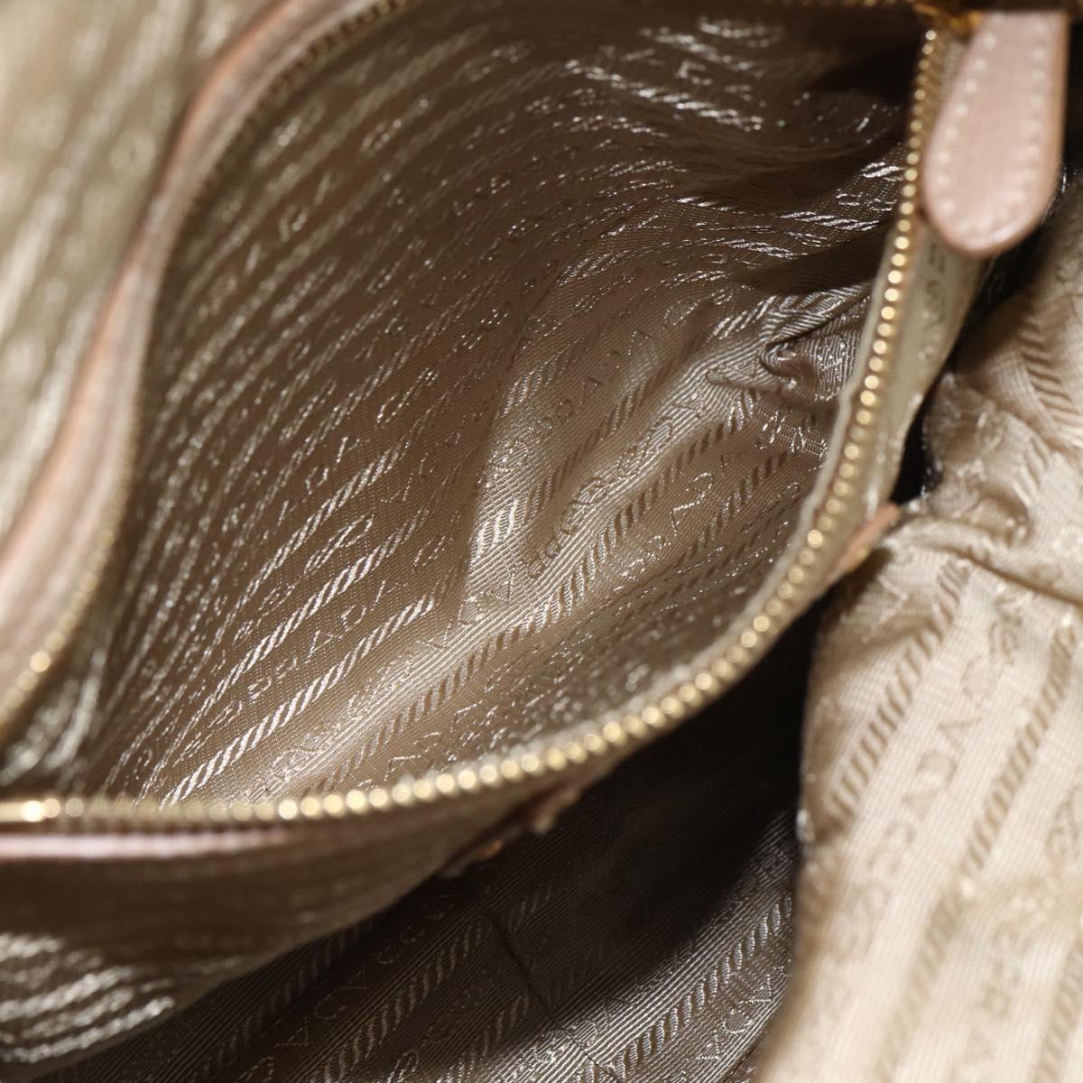 PRADA Hand Bag Leather Beige Gold Auth bs32687