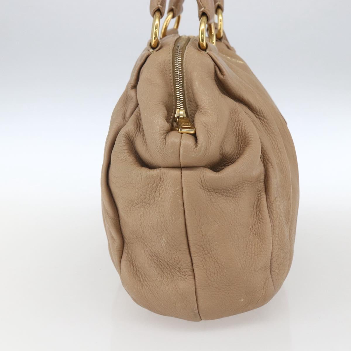 PRADA Hand Bag Leather Beige Gold Auth bs32687