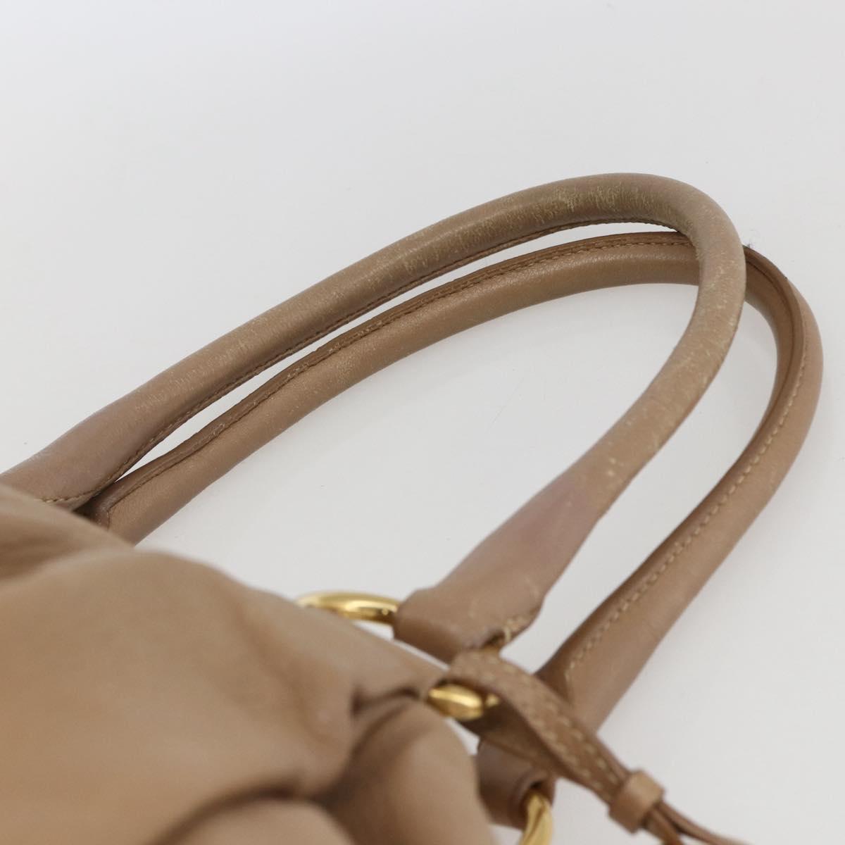 PRADA Hand Bag Leather Beige Gold Auth bs32687