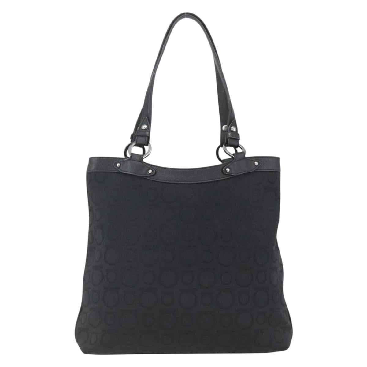 Salvatore Ferragamo Tote Bag Canvas Black Silver Auth bs32688