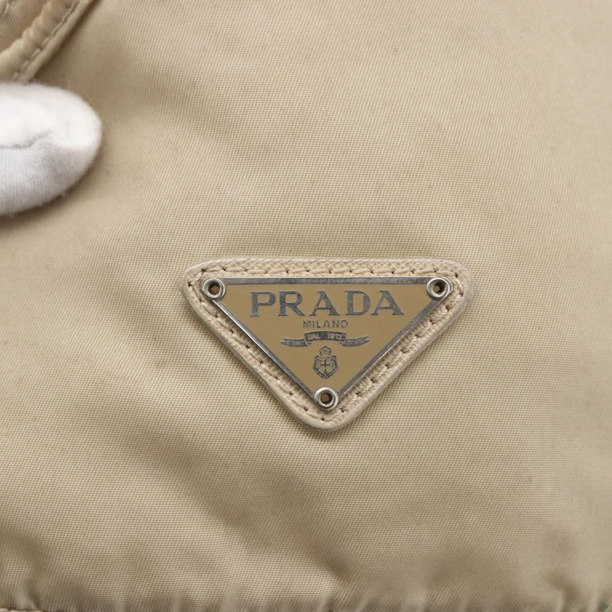 PRADA Pouch Nylon Beige Silver Auth bs32691