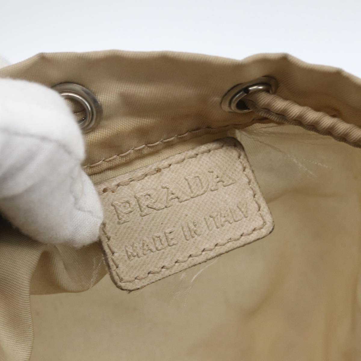 PRADA Pouch Nylon Beige Silver Auth bs32691