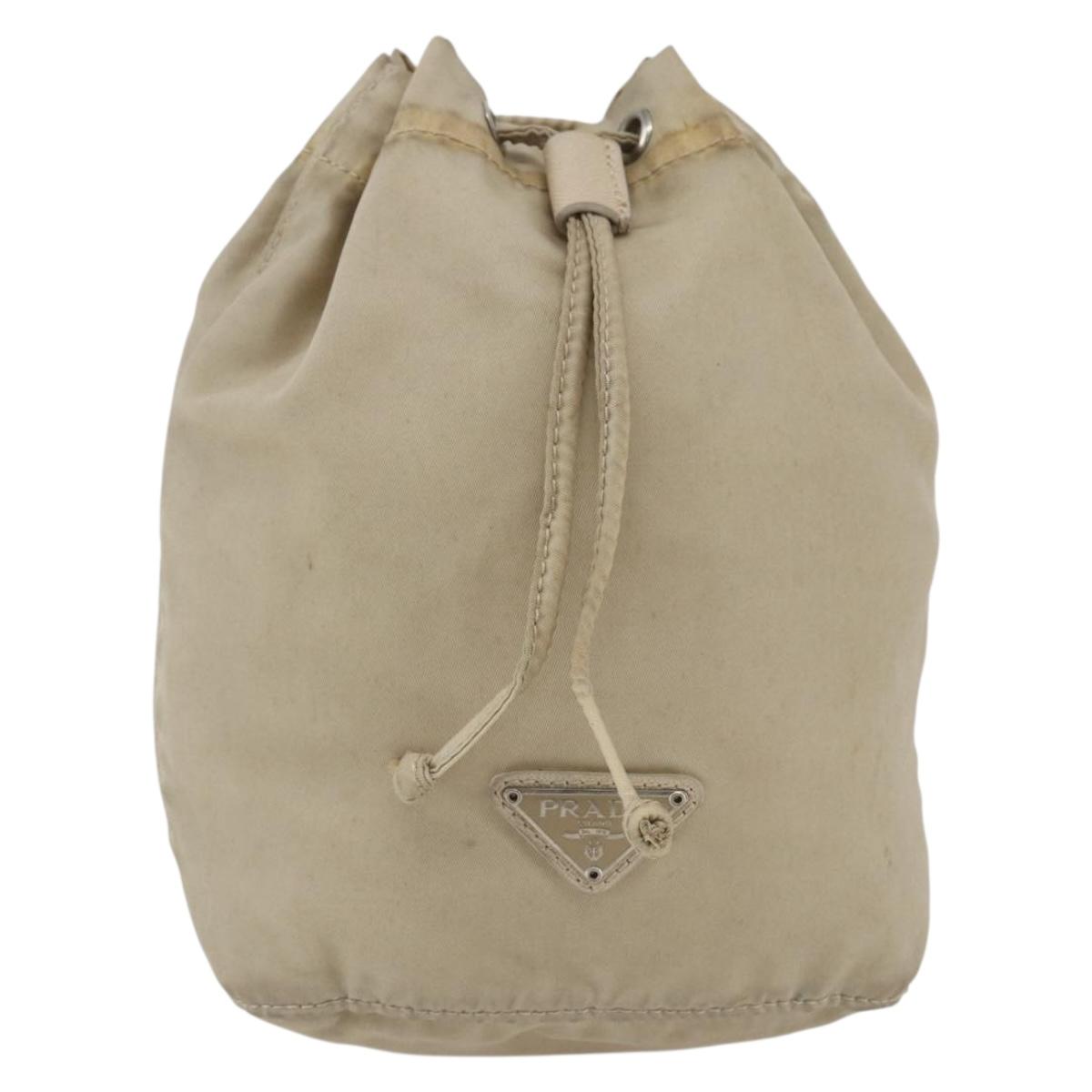PRADA Pouch Nylon Beige Silver Auth bs32691