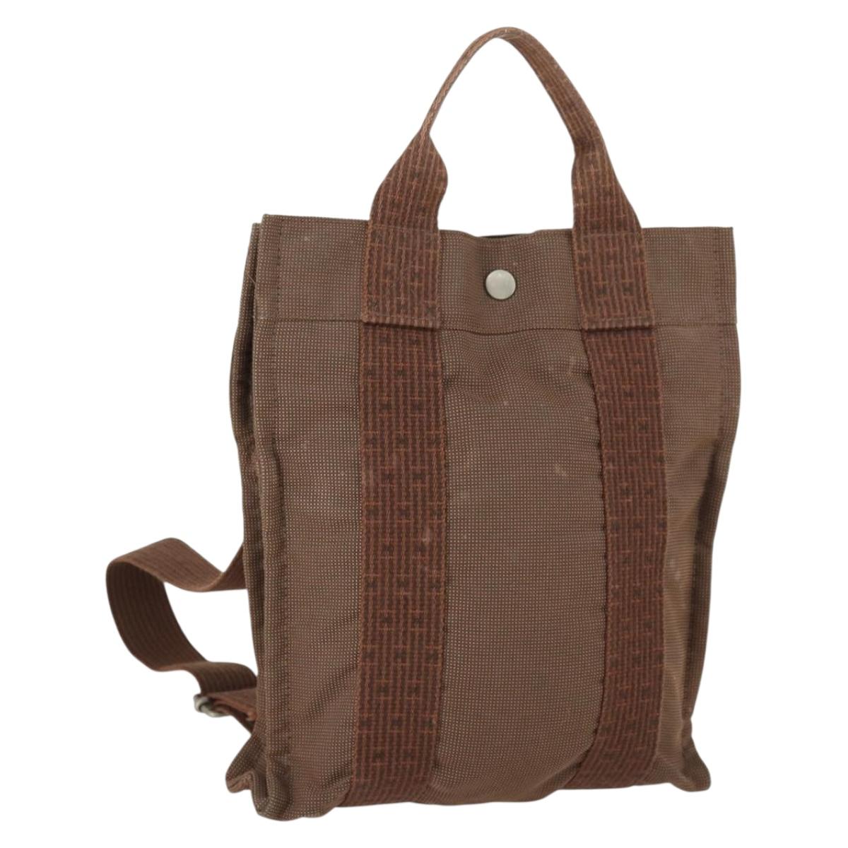 HERMES Her Line Add PM Backpack Canvas Brown Silver Auth bs32697