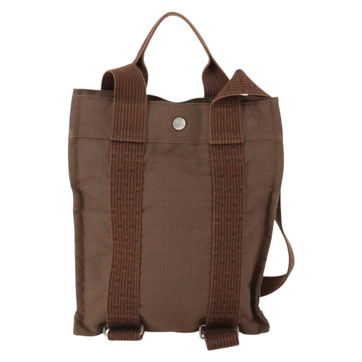 HERMES Her Line Add PM Backpack Canvas Brown Silver Auth bs32697