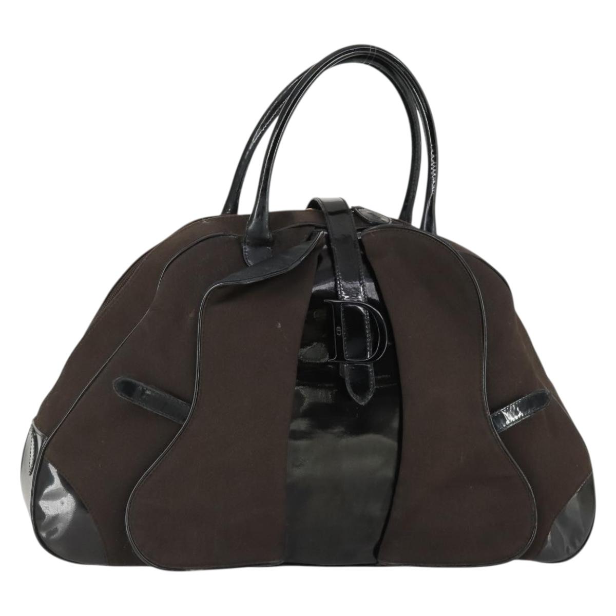Christian Dior Double Saddle Bag Hand Bag Canvas Brown Gold Auth bs32698