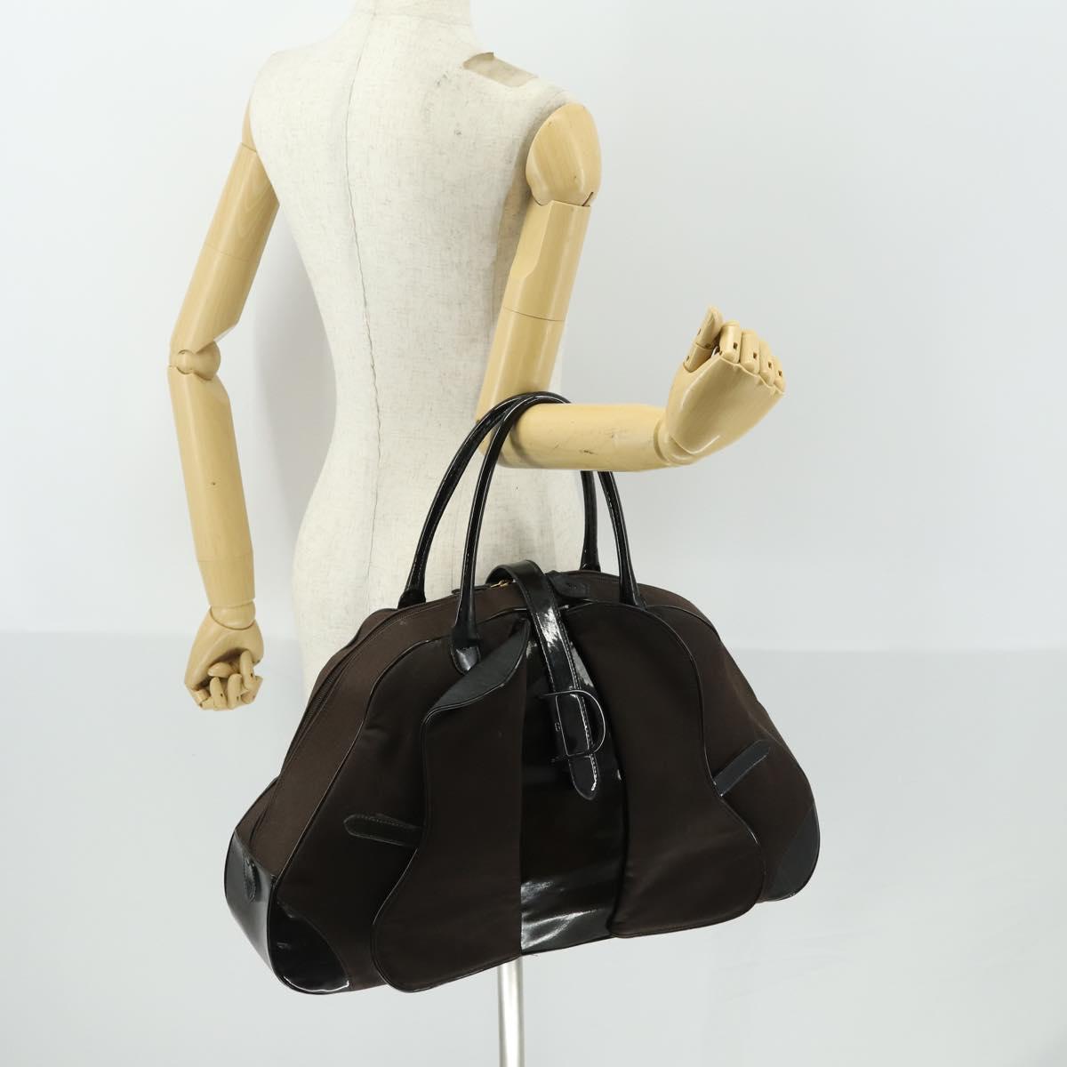 Christian Dior Double Saddle Bag Hand Bag Canvas Brown Gold Auth bs32698