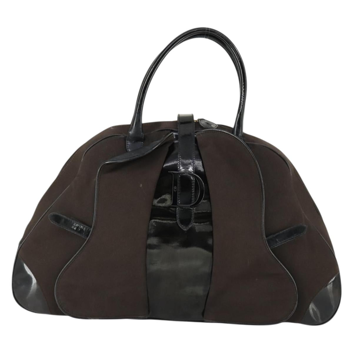 Christian Dior Double Saddle Bag Hand Bag Canvas Brown Gold Auth bs32698