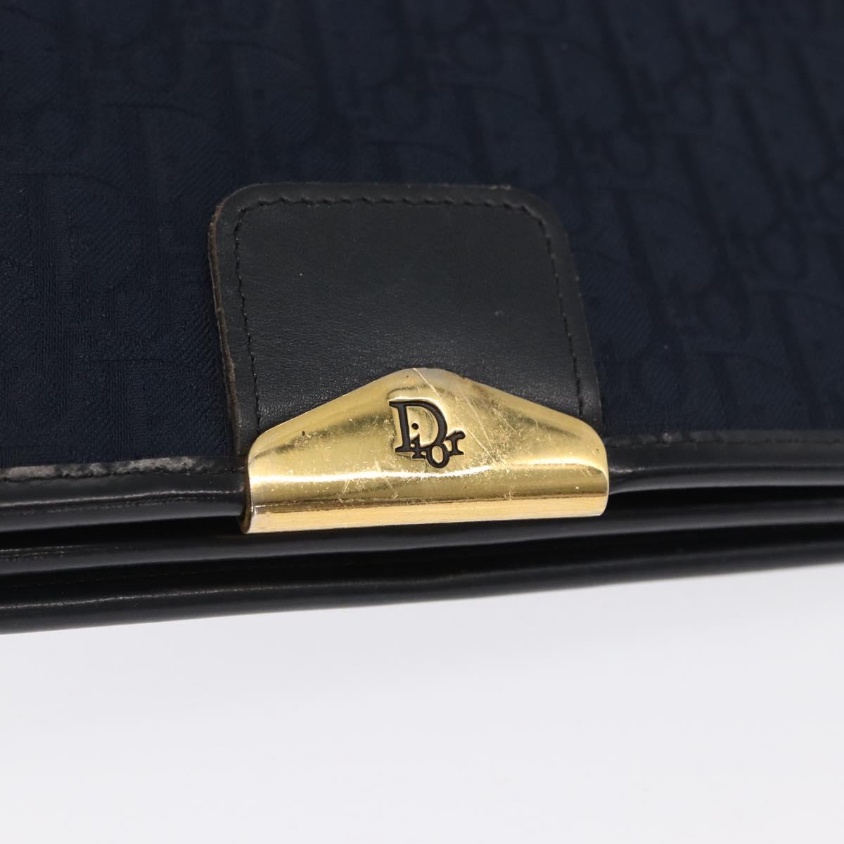 Christian Dior Chain Trotter Canvas Shoulder Bag Navy Gold Auth bs32699
