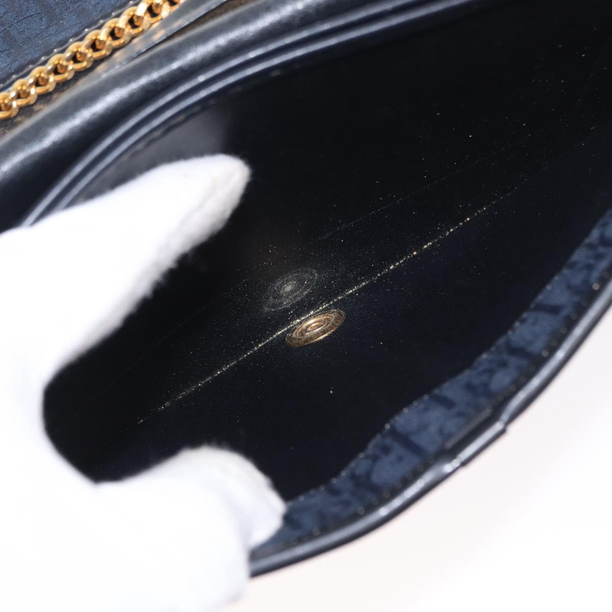 Christian Dior Chain Trotter Canvas Shoulder Bag Navy Gold Auth bs32699