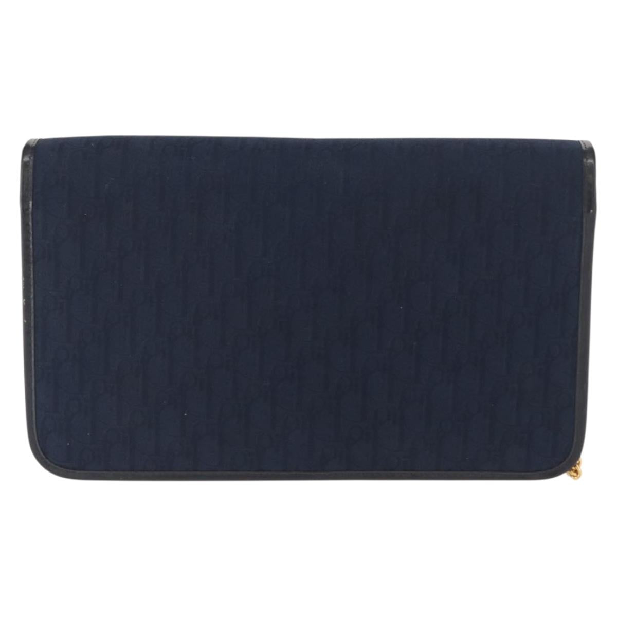 Christian Dior Chain Trotter Canvas Shoulder Bag Navy Gold Auth bs32699