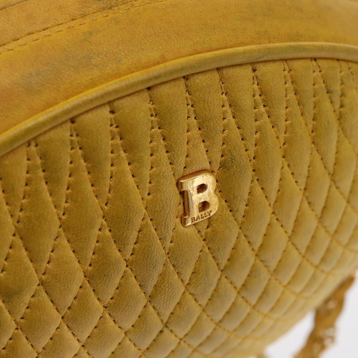BALLY Shoulder Bag Leather Yellow Gold Auth bs32700