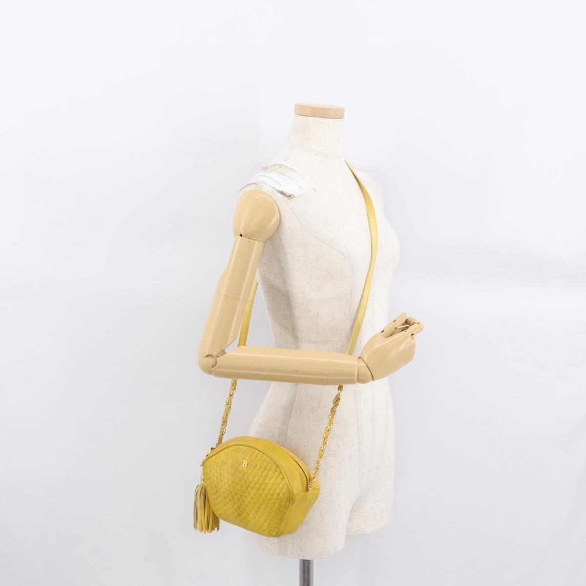 BALLY Shoulder Bag Leather Yellow Gold Auth bs32700