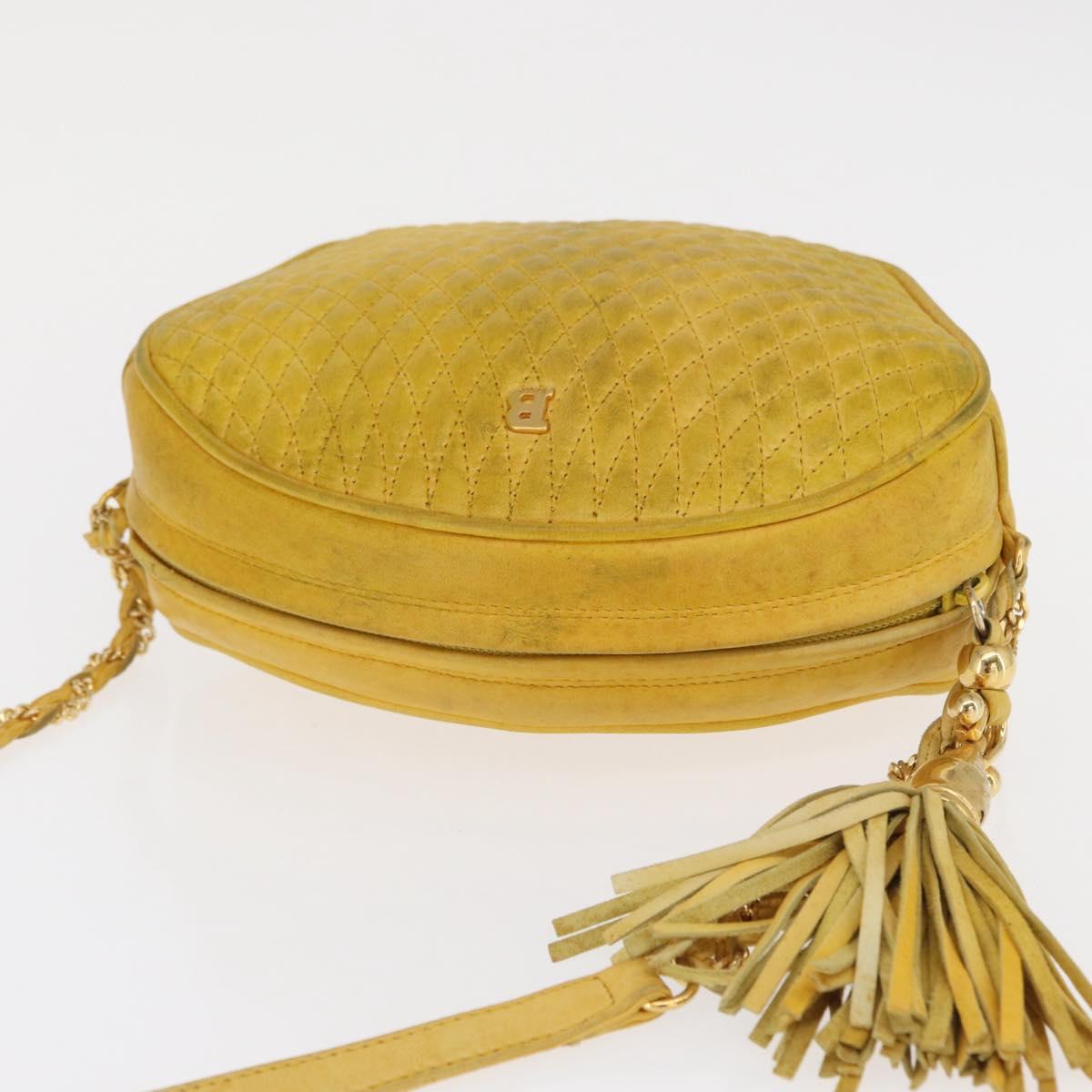 BALLY Shoulder Bag Leather Yellow Gold Auth bs32700