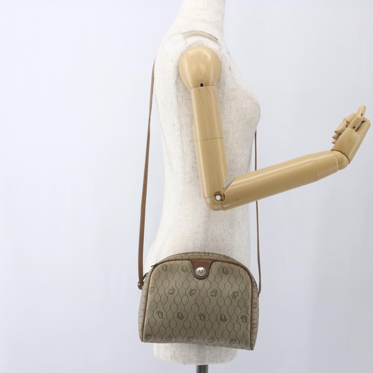 Christian Dior Honeycomb Canvas Shoulder Bag PVC Beige Auth bs32701