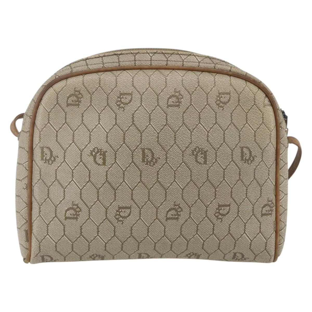 Christian Dior Honeycomb Canvas Shoulder Bag PVC Beige Auth bs32701