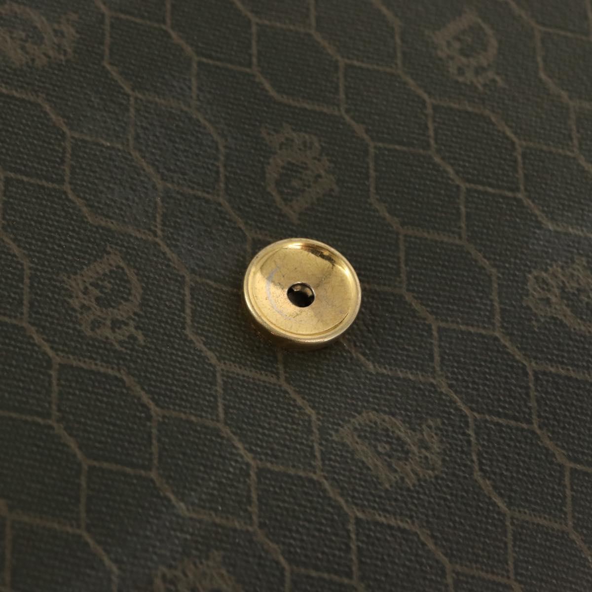 Christian Dior Honeycomb Canvas Chain Bag PVC Black Brown gold Auth bs32702