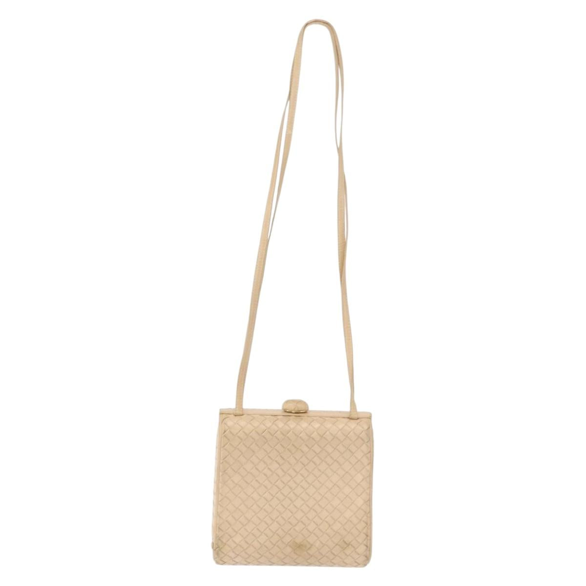 BOTTEGA VENETA INTRECCIATO Shoulder Bag Leather Beige Gold Auth bs32703