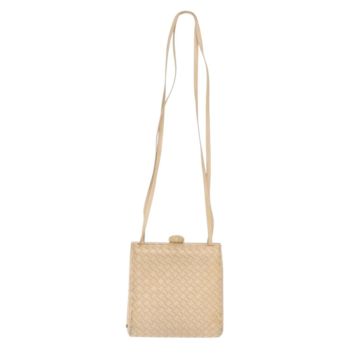 BOTTEGA VENETA INTRECCIATO Shoulder Bag Leather Beige Gold Auth bs32703