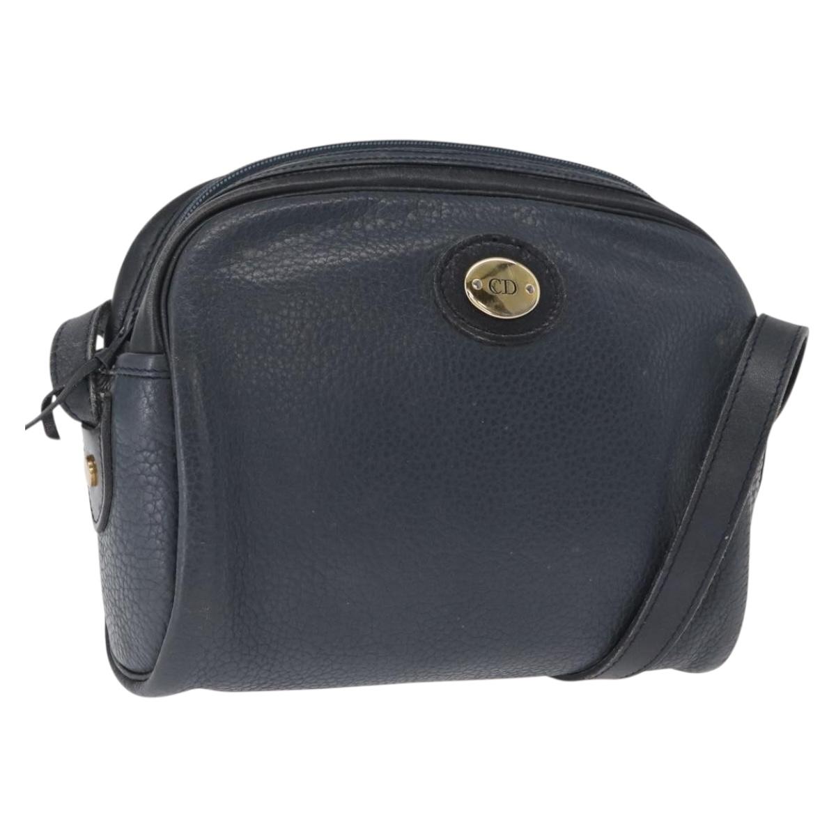 Christian Dior Shoulder Bag Leather Navy Gold Auth bs32704