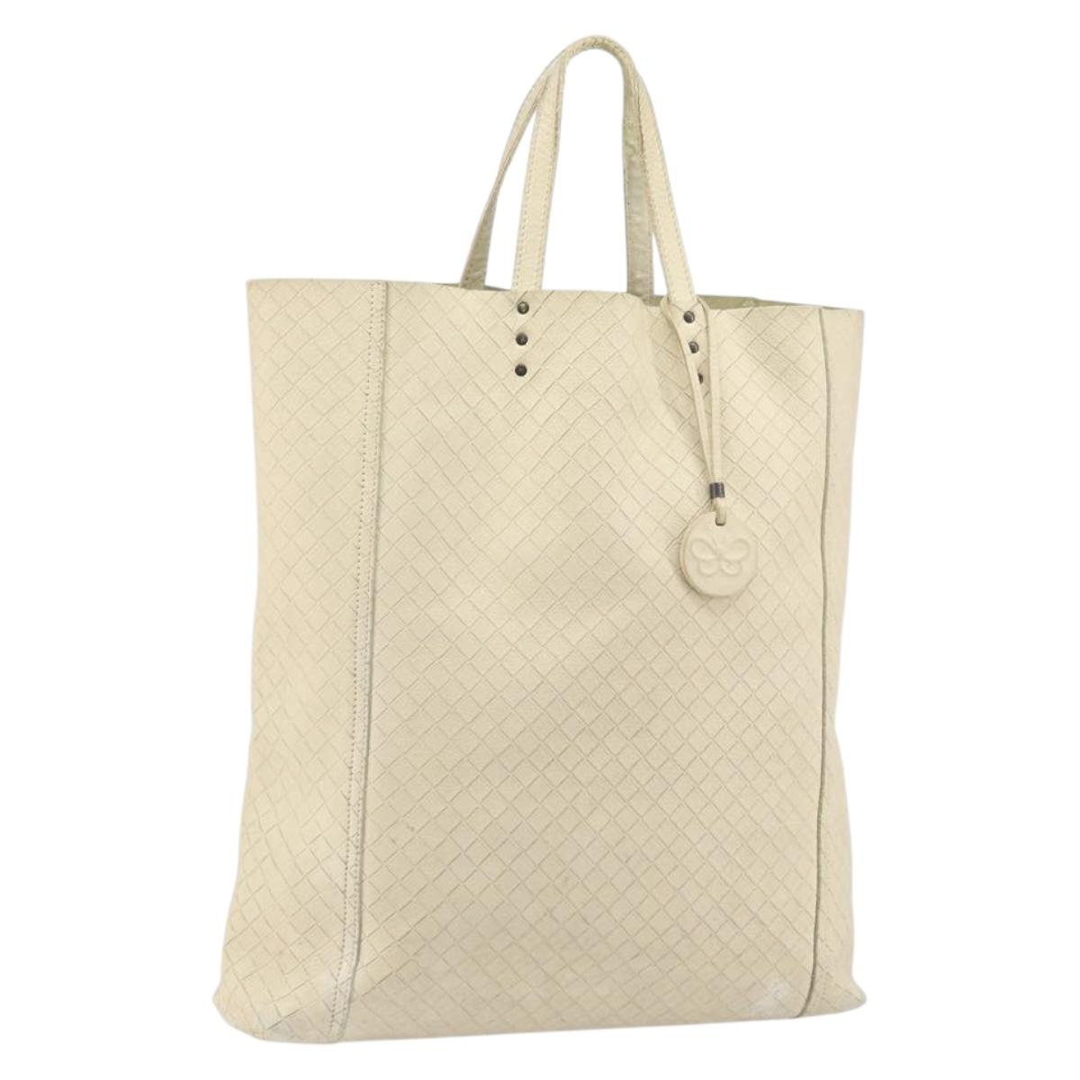 BOTTEGA VENETA INTRECCIATO Hand Bag Leather Cream Auth bs32707