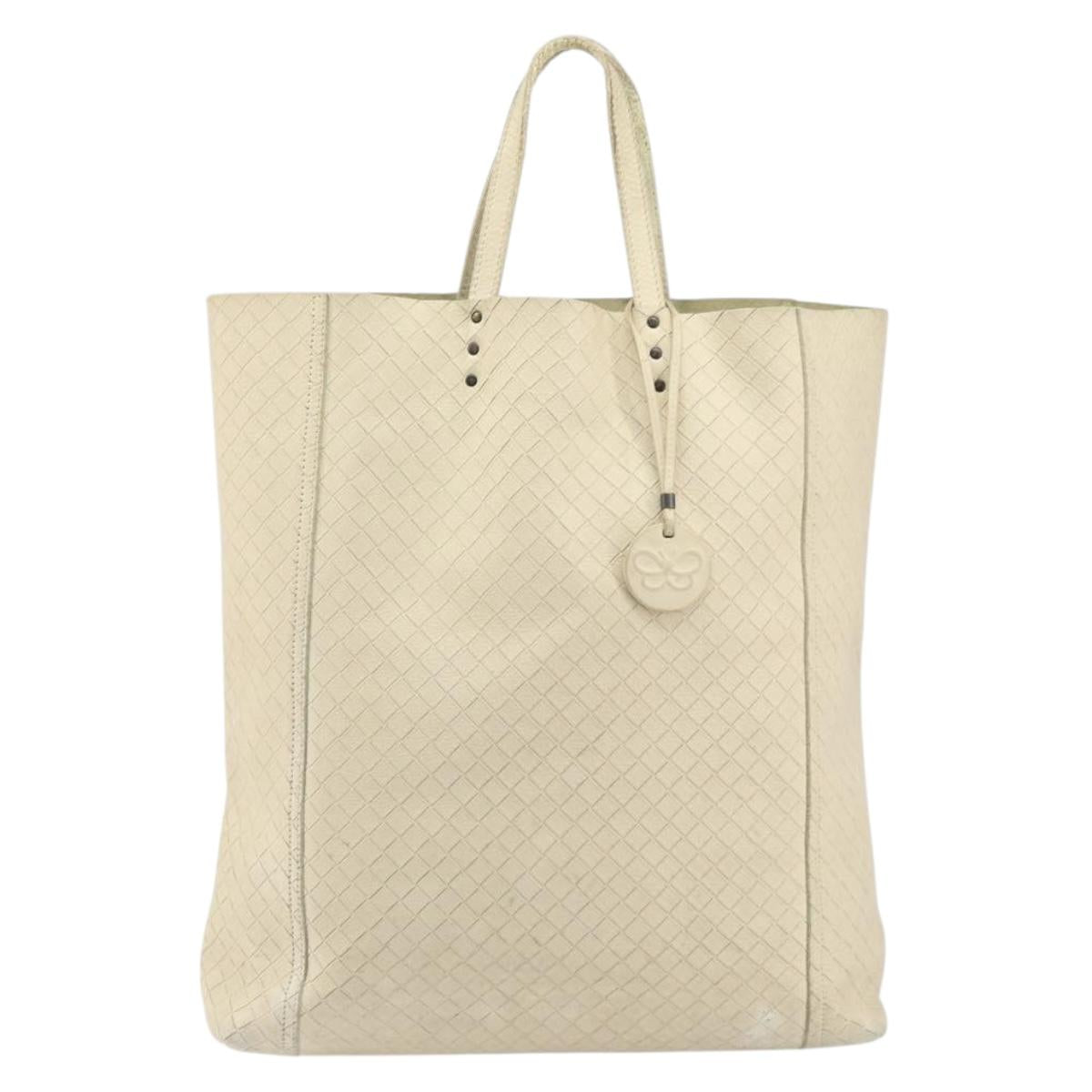 BOTTEGA VENETA INTRECCIATO Hand Bag Leather Cream Auth bs32707