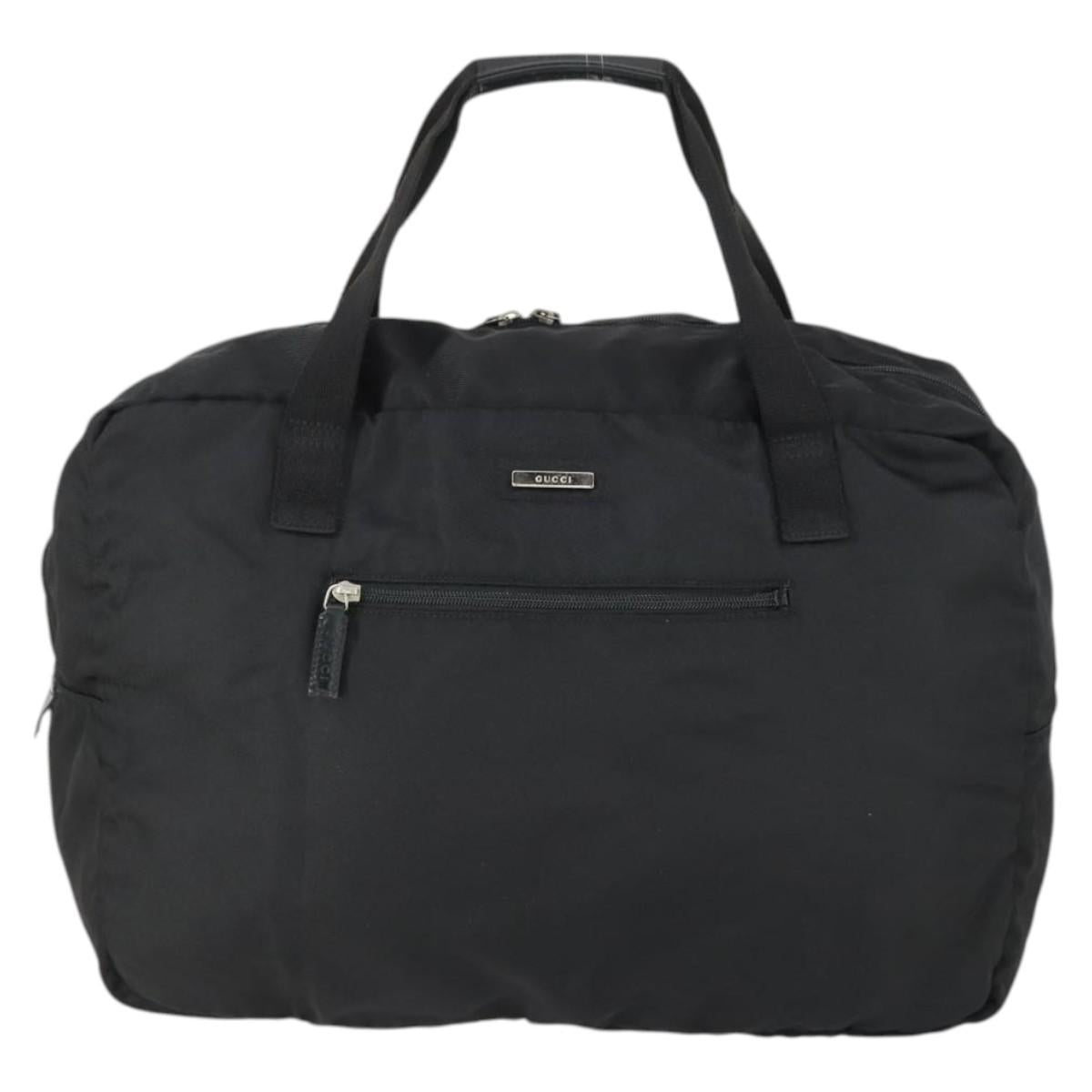 GUCCI Boston Bag Nylon Black Silver 012 0389 Auth bs32709