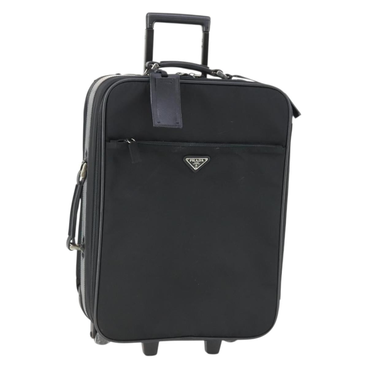 PRADA Carry Case Suitcase Nylon Black Silver Auth bs32712