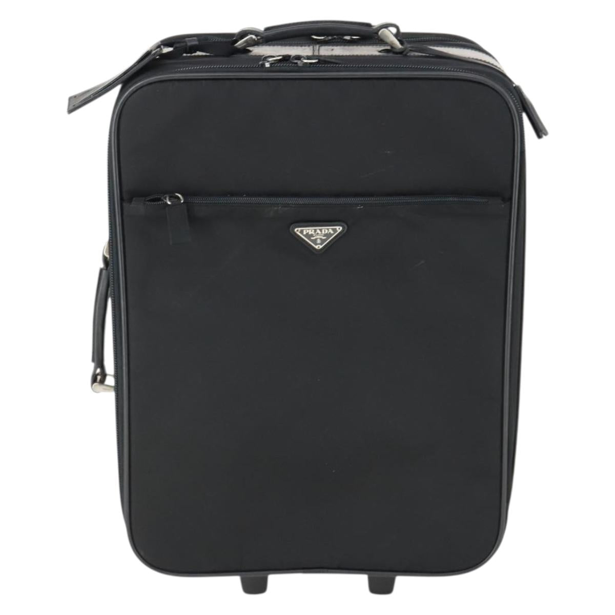 PRADA Carry Case Suitcase Nylon Black Silver Auth bs32712