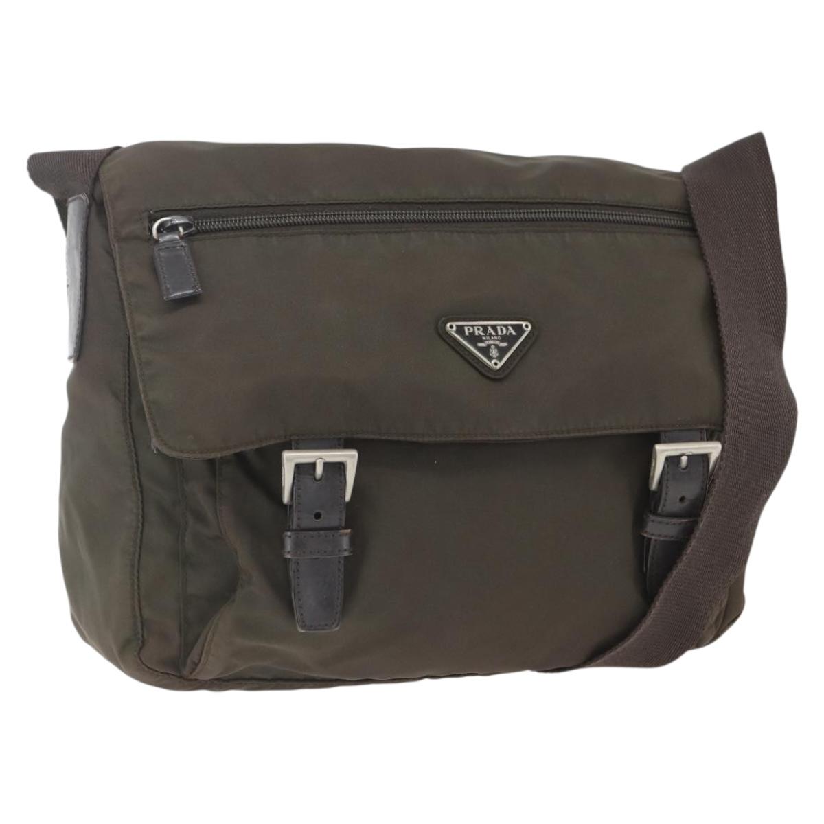 PRADA Shoulder Bag Nylon Brown Silver Auth bs32713