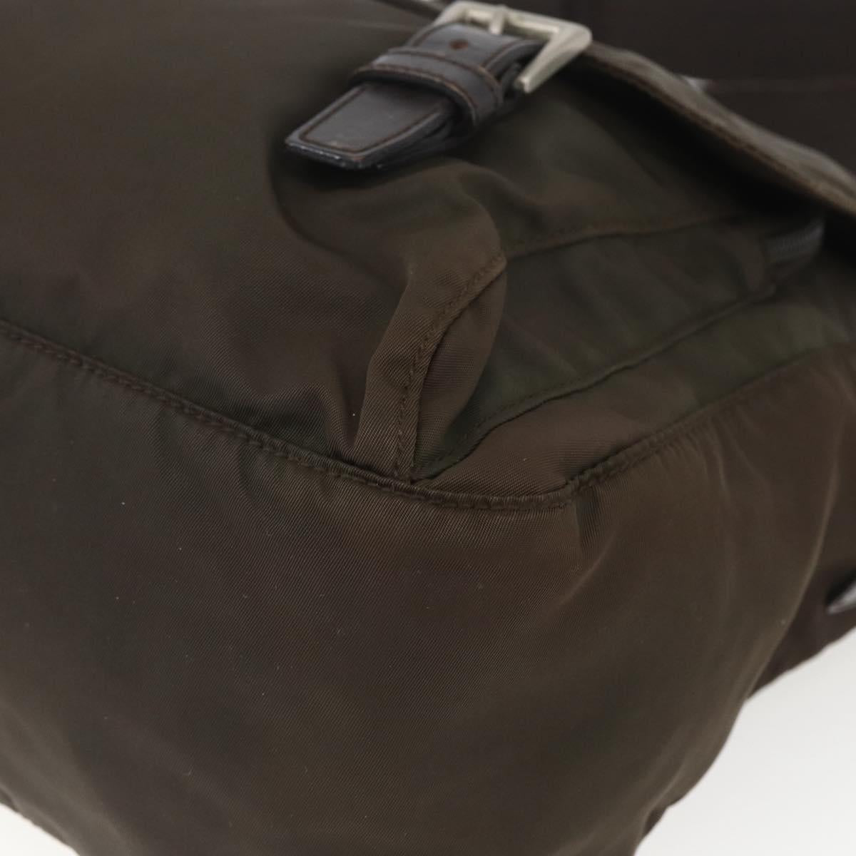 PRADA Shoulder Bag Nylon Brown Silver Auth bs32713